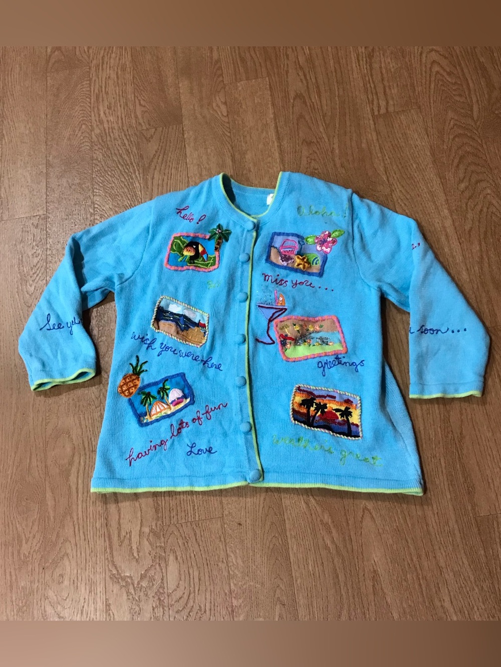 Jack B Quick Aloha Tropical Teal Cotton Cardigan Size MP